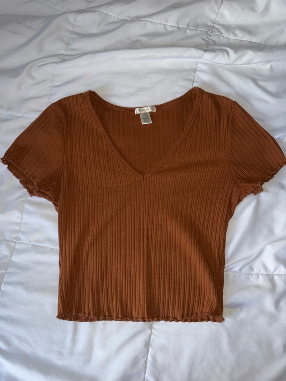 Bozzolo Rust Brown Ribbed V-Neck Crop Top